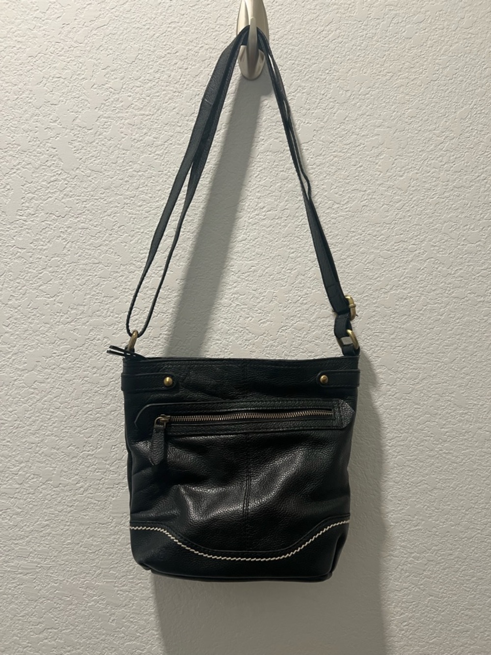 Born Black Pebbled Leather Crossbody Bag Brass Hardware